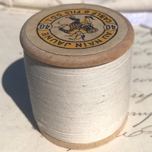 Vintage French wooden Reel cotton Thread Ivory Cream white spool