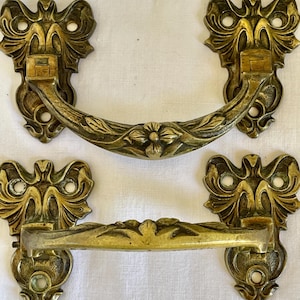 Antique French Handles Pair of pivoted bronze pulls Chests Piano Cabinets Drawers etc
