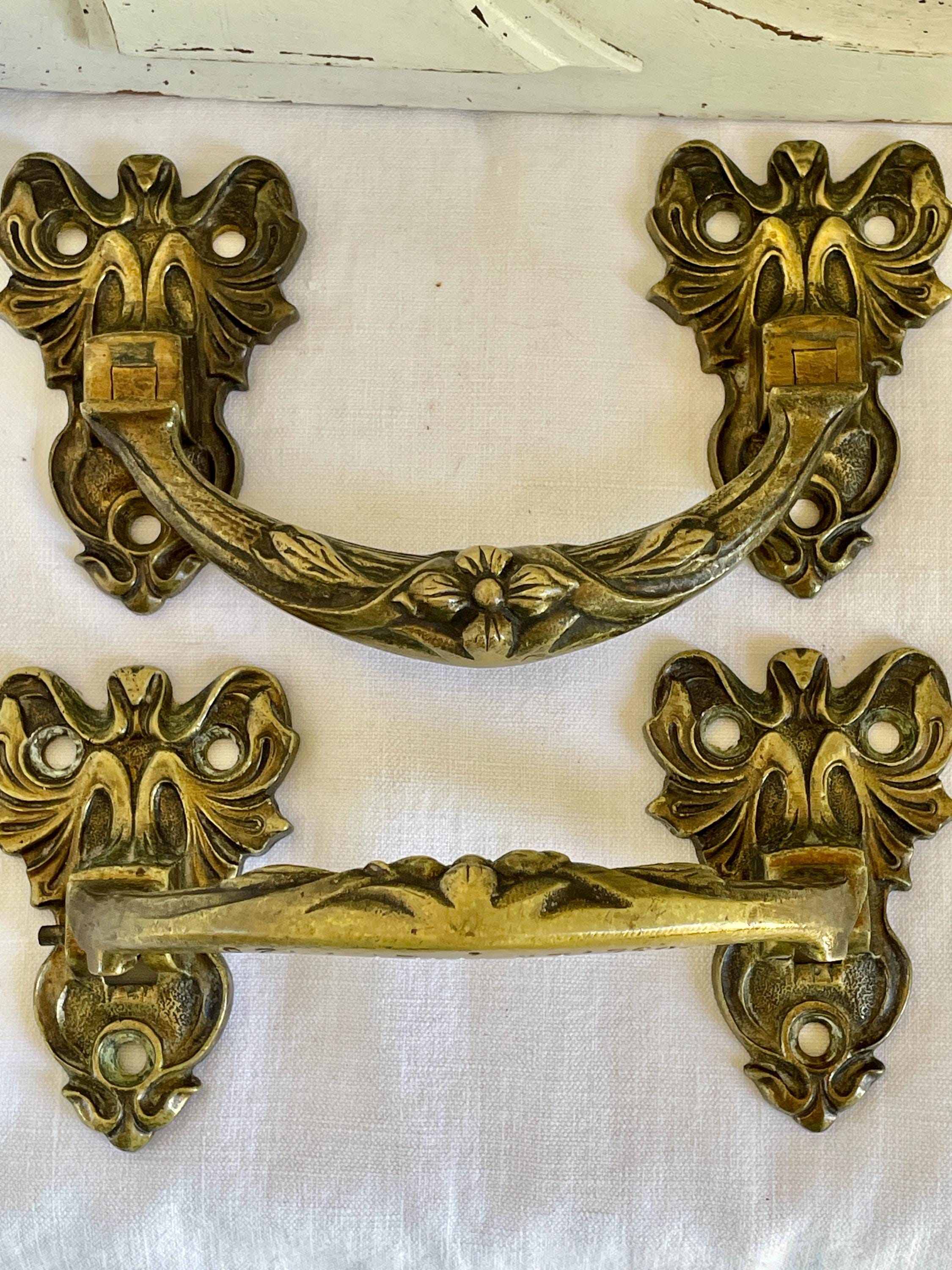 Antique French Handles Pair of pivoted bronze pulls Chests Piano Cabinets Drawers etc