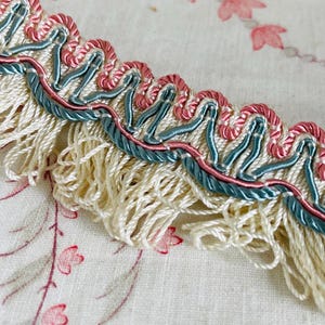 Antique French Passementerie Trim silk fringed Ribbon Edging braid pink blue Cream