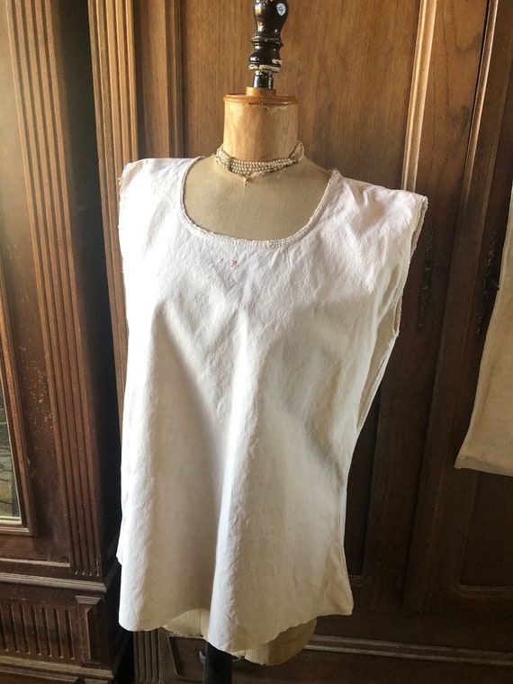 Vintage French Linen Top Sleeveless antique camiso