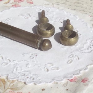 Antique French Brass Curtain Rods Vintage Bistro poles for nets or half sash with hanging loops 63.5cm