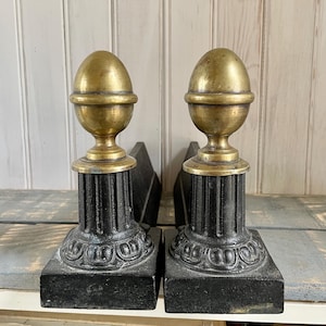 Antique French Firedogs Brass iron Empire Andirons Napoleon III