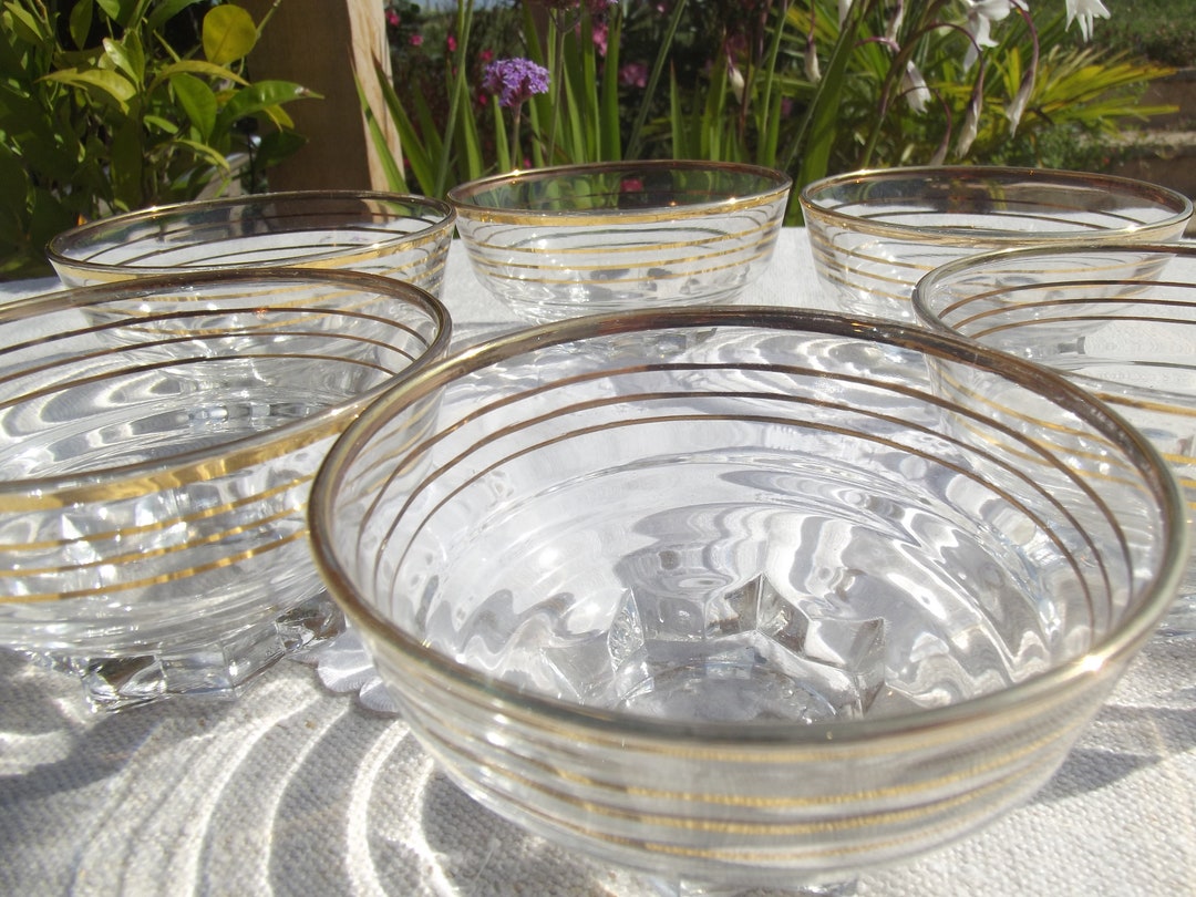 Set of Antique French Glasses Champagne Cups Vintage Gold Rimmed Coupes ...