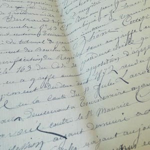 Antico documento francese manoscritto del XIX secolo Documenti legali notarili Calligrafia blu