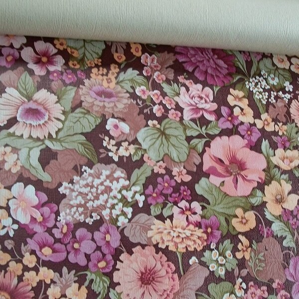 Vintage French 1950s Floral Wallpaper Peonies, Roses, Chrysanths, Mallow Period paper projects