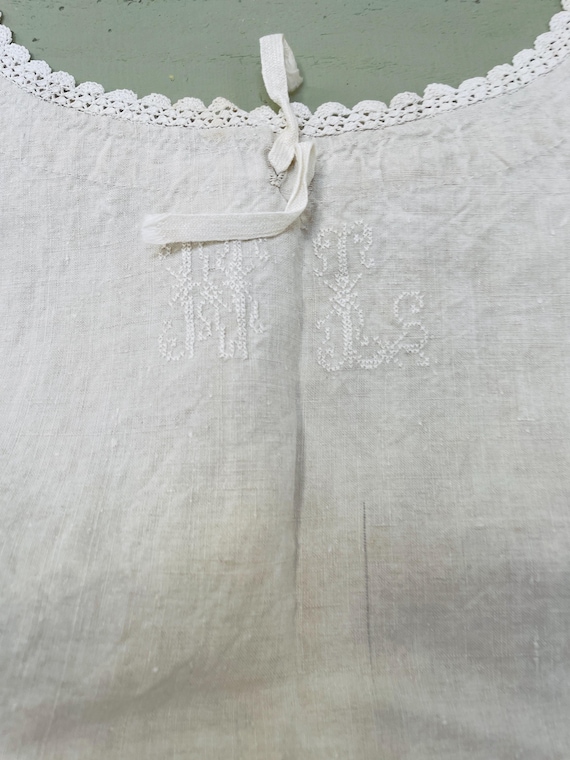 トップス 1890s~ French Antique Linen Smock Antique French Chemise Night Shirt Tunic French Linen White