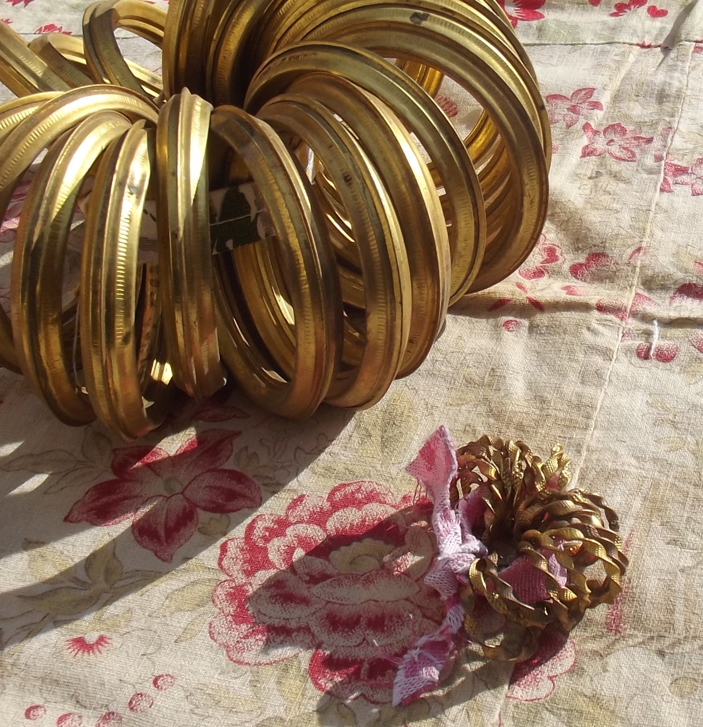 Lot De 30 Anneaux à Rideaux En Laiton Doré Vintage + 30 Crochets, Diamètre 6,8 Cm