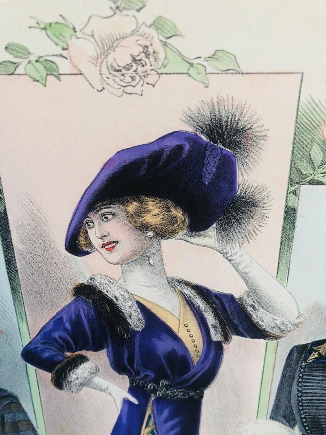 アンティークフランス版画ファッションプレート 1912年 カラー 