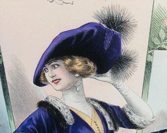 アンティークフランス版画ファッションプレート 1912年 カラー