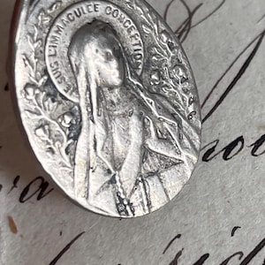 Ancienne carte de prière française vintage, marqueur biblique, pendentif médaille Marie Immaculée