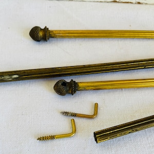 Small Antique French Brass Curtain Rod Bistro poles Ridged Ormolu brass 19th Century