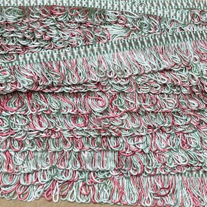 Antique French Passementerie Trim silk fringed Ribbon Edging braid pink Green Cream