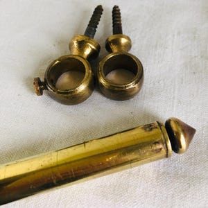 Antique French Brass Curtain Rod Vintage Bistro pole for nets or half sash with hanging loops 82.5cm