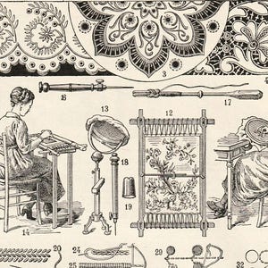 Antik fransk tryckbroderi korsstygn sömnad boksida 1910-talet graverad illustration