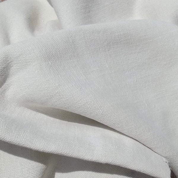 Antique White 19th Century French Fabric Metis linen white Chanvre Hand woven cloth