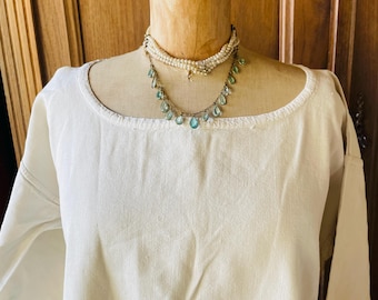 Vintage French Tunic CHANVRE hemp Linen Dress Smock Oatmeal textile