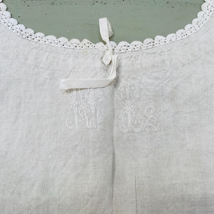 Antique French  Flax Linen Smock Embroidered Tunic c1890