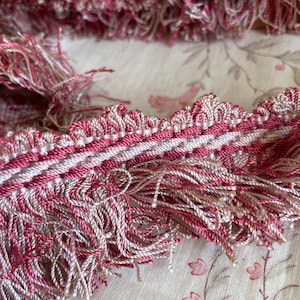 Antique French Passementerie Trim silk fringed Ribbon Edging braid pink Green Cream