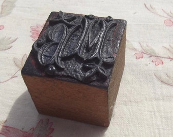 Antique French Stamp Initials Monogram Double Entwined Letter Printing block Seal