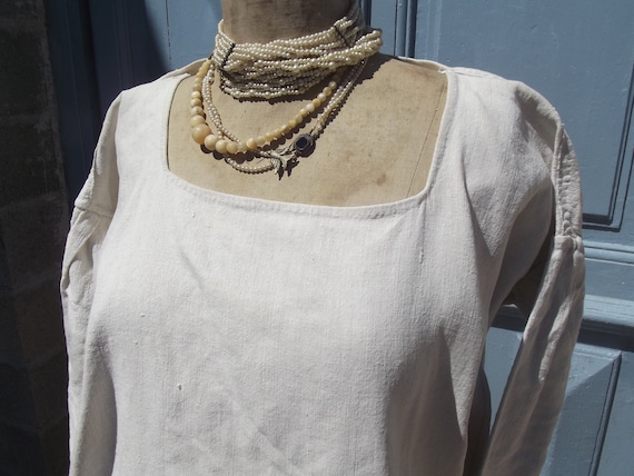 Antique French Smock Chanvre Linen Tunic Robe Dres