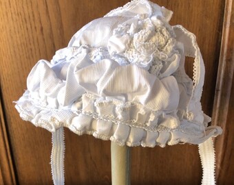 Antique French Bonnet Lace trimmed  Boudoir Cap Maids Hat 19th century