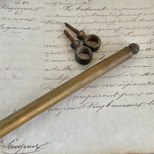 Antique French Brass Curtain Rod Bistro pole and attachment loops 94cm/37"