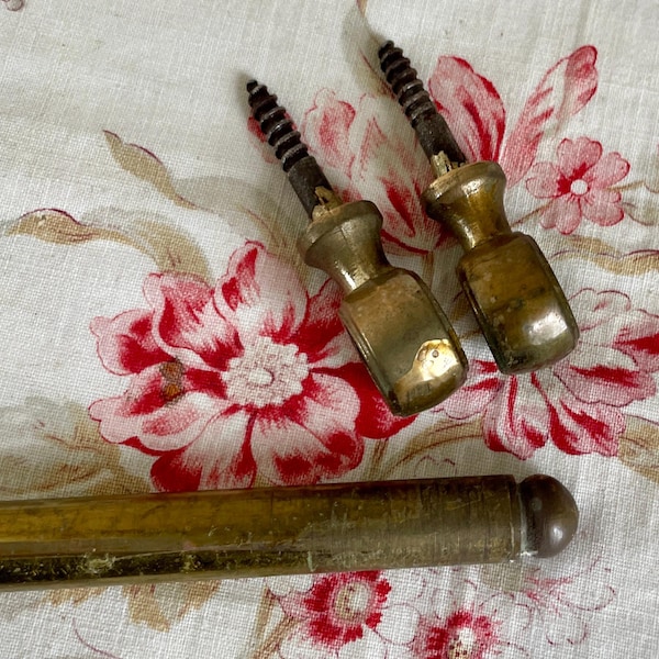 Antique French Brass Rod Vintage Cafe pole for sash curtains wall hangings or pot hanging with hanging loops