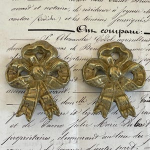 Pair of Antique French Picture Hanger Hook Cover Ribbon Bow Decorative plaque