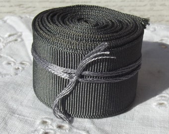 Vintage French Milliners Grey Hat Ribbon Gross Grain SIlk Trim Binding Hat Band