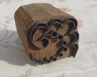 Antique French Printing Block Provencal decorative wood and metal fabric stamp