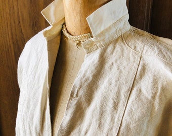 Antique French Shirt chanvre Oatmeal Linen Shirt Smock Tunic Hand stitched chemise