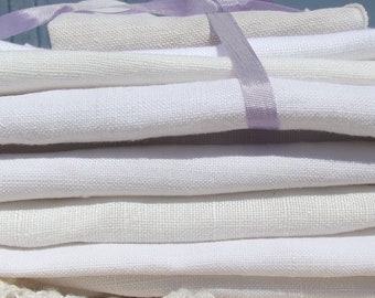 Vintage French Linen Fabric Bundle: Antique Sampler Pieces