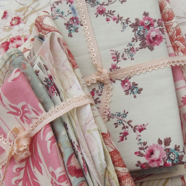 Small Bundle Vintage French Fabric Provincial Country textile Chintz cotton cloth