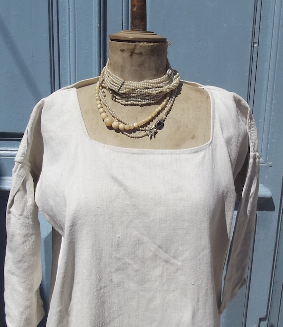 Antique French Smock Chanvre Linen Tunic Robe Dres