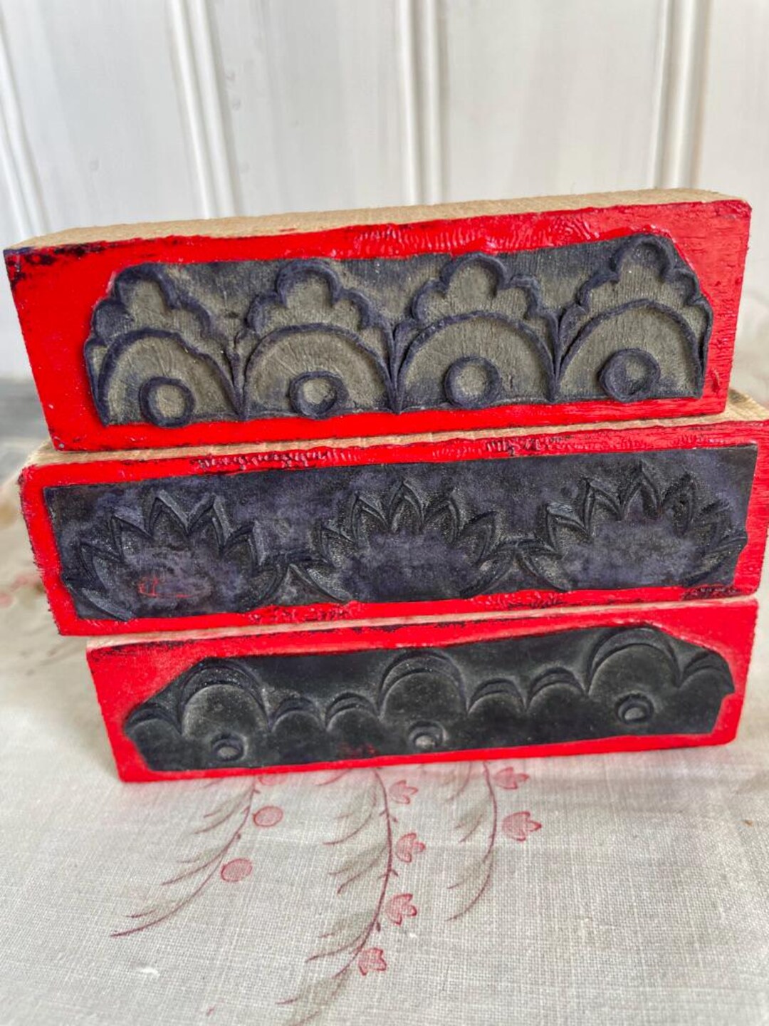 フランス アンティーク　刺繍図案パネル生地　布 スタンプ　ハンドメイド フランス アンティーク 刺繍図案パネル生地 布 スタンプ ハンドメイド