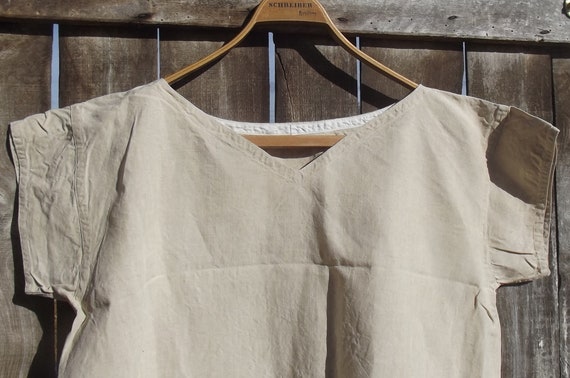 Antique French Linen dress Ecru Chemise Smock Tuni
