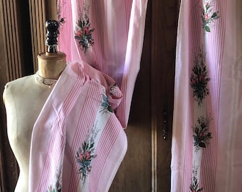 Pair of Vintage French Curtains Window Framing Drapes bouquet pink roses