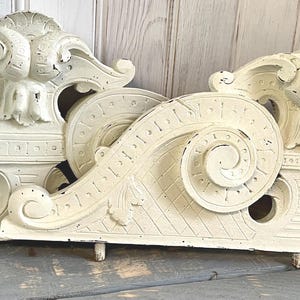 Pair of Antique Vintage french wood furniture pediment. Two Armoire Door Mirror ornament.  Architechtural salvage.