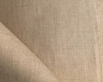 Antique French Ecru Country linen Fabric 19th century sepia textile