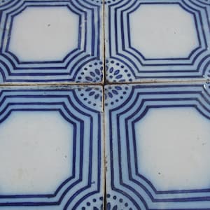 Set Antique French Tiles Blue White Handmade 19th Century Tiles
