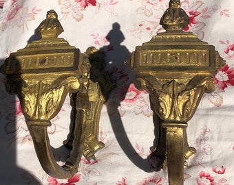 Pair Antique French Empire Bronze Tiebacks Hooks Curtains Drapes holdbacks