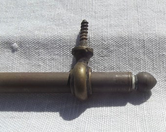 Antique French Brass Curtain Rods Vintage Bistro poles for nets or half sash with hanging loops 63cm