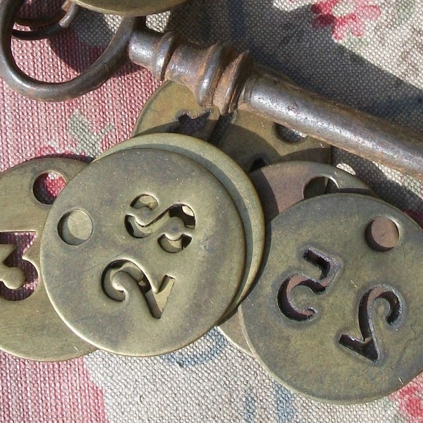 Vintage French Hotel Key brass fob room number tag (various numbers available)