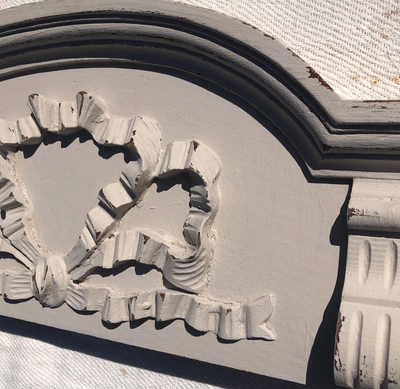 Antique Vintage French Wood Furniture Pediment. Armoire Door Mirror