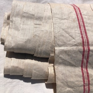 Yardage Vintage French linen fabric Kitchen Classic Cloth Red Stripe towel