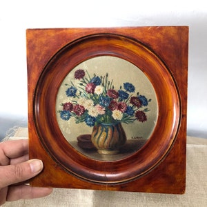 Vintage French Painted Oil on Board flowers still life oil painting Carnations