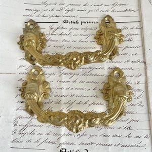 Maniglie per cassetti francesi antiche Coppia di maniglie per porte in ottone pivotanti che accentuano la decorazione