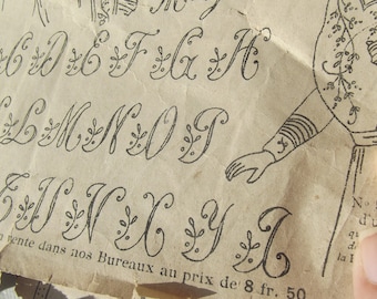 Antique French Monogram Letter Stamp embroidery Trousseau Linen Pattern Print CHOOSE