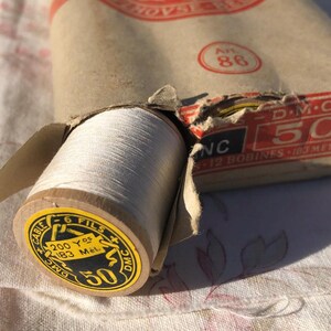 Box of Vintage French wooden Reel cotton Alsace Thread Spool DMC